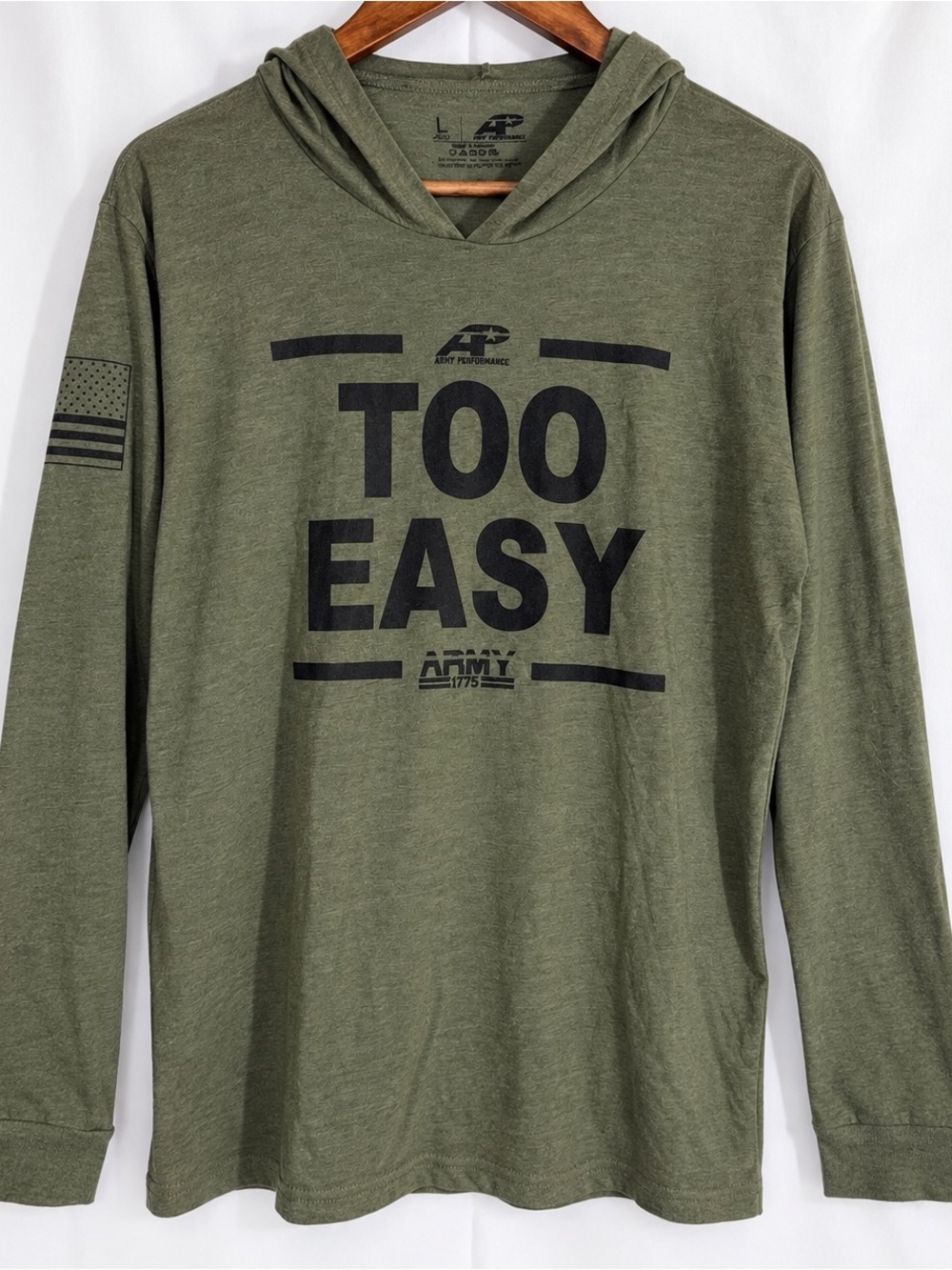 Army Performance Too Easy US Army 1775 Olive Green Hoodie Long Sleeve L